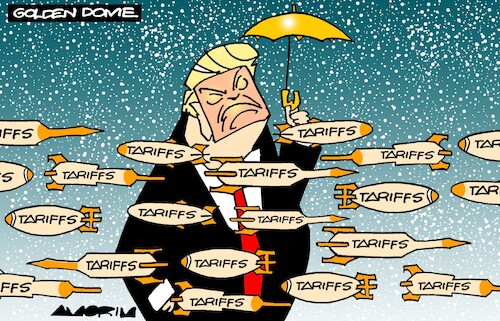 Cartoon: Golden Dome (medium) by Amorim tagged trump,goldendome,tariffwar,trump,goldendome,tariffwar