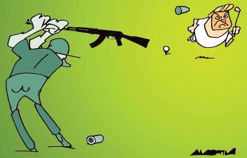 Cartoon: Golf club (medium) by Amorim tagged trump,attempt,assassination,us,elections,trump,attempt,assassination,us,elections