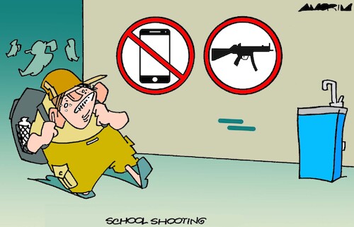 Cartoon: Guns and Phones (medium) by Amorim tagged gun,control,mass,shooting,schools,smartphones,gun,control,mass,shooting,schools,smartphones