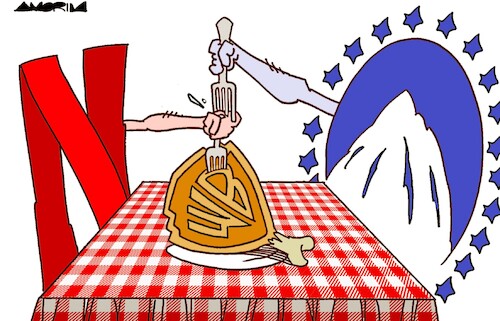 Cartoon: Hunger (medium) by Amorim tagged netflix,paramount,warner,netflix,paramount,warner