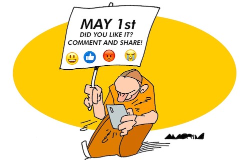 Cartoon: May 1st nowadays (medium) by Amorim tagged may1st,laborday,socialmedia,may1st,laborday,socialmedia