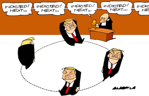 Cartoon: Next please! (medium) by Amorim tagged indictment,trump,us,supreme,court,indictment,trump,us,supreme,court