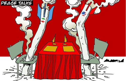 Cartoon: Peace talks (medium) by Amorim tagged iran,usa,israel,iran,usa,israel