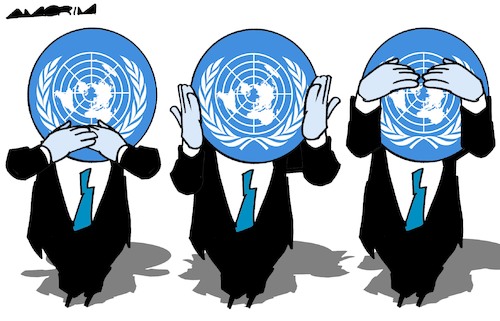 Cartoon: Three monkeys (medium) by Amorim tagged united,nations,ukraine,gaza,lebanon,united,nations,ukraine,gaza,lebanon