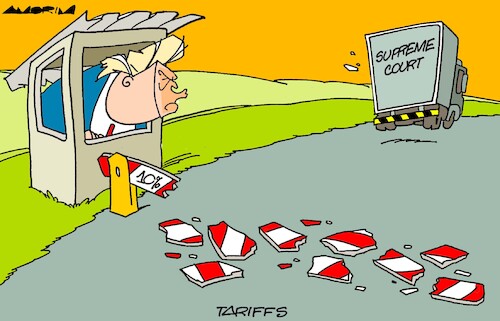 Cartoon: Traffic barrier gates (medium) by Amorim tagged trump,tariffwar,supremecourt,trump,tariffwar,supremecourt