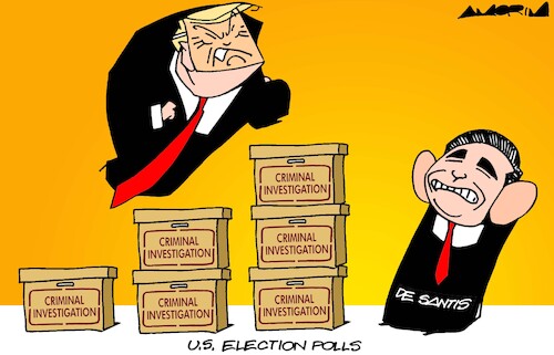 Cartoon: US election polls (medium) by Amorim tagged usa,trump,desantis,usa,trump,desantis
