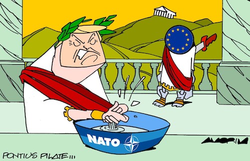 Cartoon: Washing hands (medium) by Amorim tagged trump,nato,european,union,trump,nato,european,union