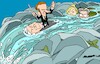 Cartoon: Waterfall (small) by Amorim tagged emmanuel,macron,france,michel,barnier,jean,luc,melenchon,marine,le,pen