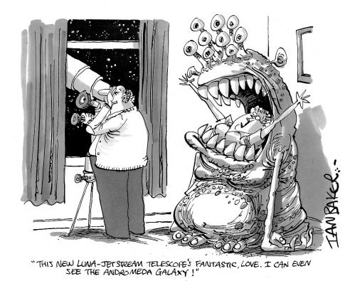 Cartoon: Alien book cartoon (medium) by Ian Baker tagged alien,martian,telescope,space,astronomy