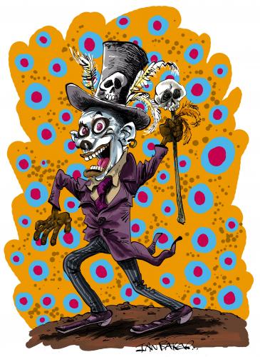 Cartoon: Baron Samedi (medium) by Ian Baker tagged baron,samedi,voodoo,occult,horror,death,live,and,let,die