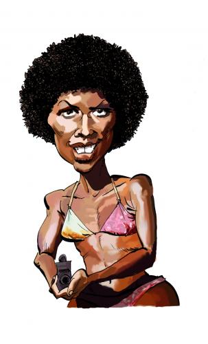 Cartoon: Gloria Hendry (medium) by Ian Baker tagged gloria,hendry,bond,007,bikini,guns