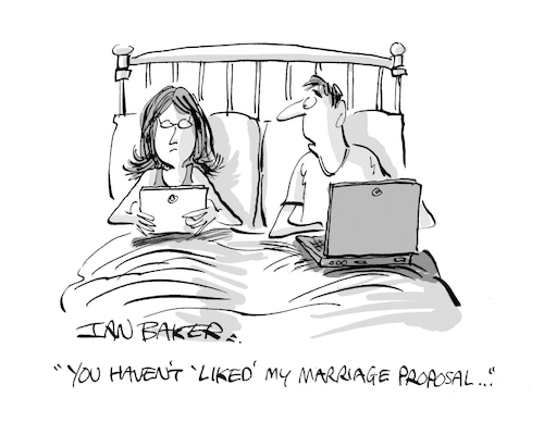 Cartoon: Like! (medium) by Ian Baker tagged marriage,married,wedding,couple,bed,woman,man,ian,baker,cartoon,magazine,like,social,media,facebook,twitter,post