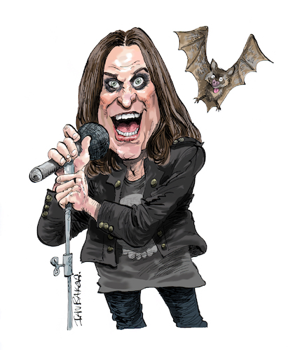 Cartoon: Ozzy Osbourne (medium) by Ian Baker tagged ozzy,osbourne,english,70s,80s,90s,music,rock,musician,singer,black,sabbath,ian,baker,cartoon,caricature,rocktoonz,parody,satire,humour,bat,prince,of,darkness