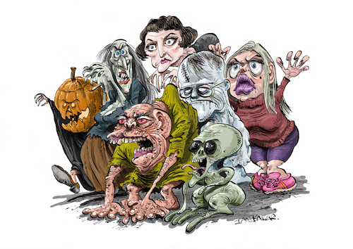 Cartoon: Random strange folk (medium) by Ian Baker tagged ian,baker,cartoon,caricature,parody,artwork,illustration,gag,magazine,monster,alien,vampire,creature,scary,horror,odd,weird,strange,pumpkin,halloween