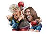 Cartoon: Donald Trump vs Kamala Harris (small) by Ian Baker tagged kamala,harris,democrat,party,vice,president,candidate,trump,donald,american,ian,baker,cartoon,caricature,parody,spoof,satire,comedy,humour,usa,boxing,match,fight,battle