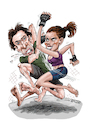 Cartoon: Emma May Cage Fighter (small) by Ian Baker tagged nicolas,cage,emma,may,mma,mixed,martial,arts,fight,fighting,sexy,woman,film,star,blood,teeth,ian,baker,cartoon,caricature,spoof,parody,satire,illustration