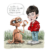Cartoon: E.T. (small) by Ian Baker tagged et,extra,terrestrial,steven,spielberg,ian,baker,cartoon,caricature,spoof,parody,humour,funny,alien,space,ufo,spaceship,monster,creature,tiny,henry,thomas,drew,barrymore,peter,coyote,dee,wallace,robert,macnaughton,california,usa,80s,fairy,tale
