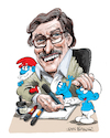 Cartoon: Pierre Culliford (small) by Ian Baker tagged peyo,pierre,culliford,smurfs,papa,belgium,europe,comics,cartoons,animation,johan,and,peewit,national,petrol,hanna,barbera,ian,baker,cartoon,caricature,cartoonist,parody,satire,illustration,tribute,characters,1970s,1980s