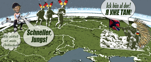 Cartoon: Hase und Igel (medium) by Bilito tagged hase,igel,bundeswehr,leyen,fahnenflucht,ukraine,neurussland,soldaten,drohne,auslandeinsatz,krieg,deutschland