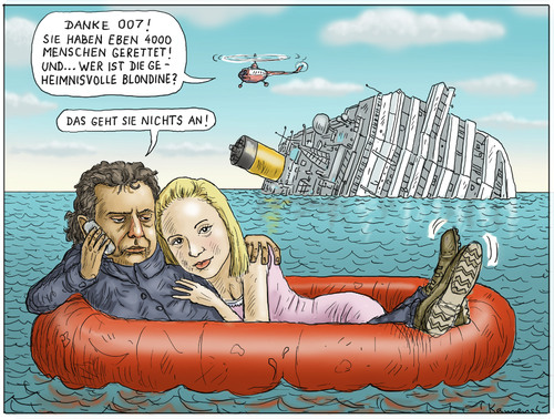 Cartoon: 007 auf Costa Concordia (medium) by marian kamensky tagged italien,schiffsbruch,concordia,costa,costa concordia,schiffsbruch,italien,kreuzfahrt,kapitän,sicherheit,007,james bond,costa,concordia,james,bond