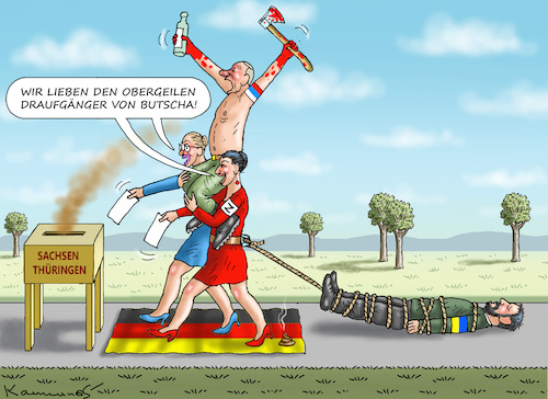 Cartoon: ALICE UND SAHRA WÄHLEN (medium) by marian kamensky tagged wahlen,in,sachsen,und,thüringen,afd,höcke,faschismus,wagenknecht,bsw,wahlen,in,sachsen,und,thüringen,afd,höcke,faschismus,wagenknecht,bsw