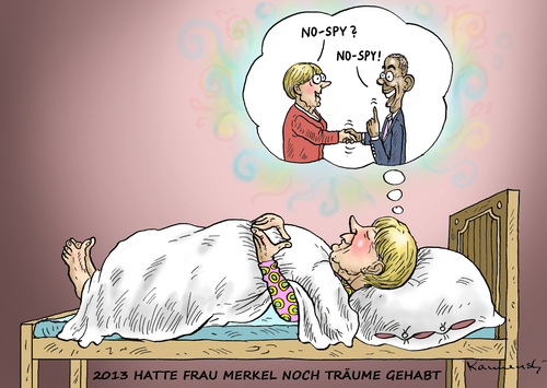 Cartoon: ALS MERKEL NOCH TRÄUME HATTE (medium) by marian kamensky tagged nsa,bnd,pofalla,merkel,abkommen,spy,no,no,spy,abkommen,merkel,pofalla,bnd,nsa