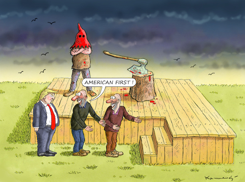 Cartoon: AMERICAN FIRST (medium) by marian kamensky tagged obama,trump,präsidentenwahlen,usa,baba,vanga,republikaner,inauguration,demokraten,fbi,james,comey,wikileaks,faschismus,obama,trump,präsidentenwahlen,usa,baba,vanga,republikaner,inauguration,demokraten,fbi,james,comey,wikileaks,faschismus