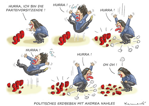 Cartoon: ANDREA NAHLES FREUT SICH (medium) by marian kamensky tagged groko,spd,parteitag,schulz,würselen,merkel,andrea,nahles,groko,spd,parteitag,schulz,würselen,merkel,andrea,nahles