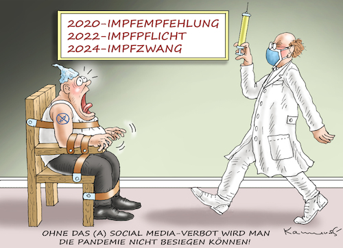 Cartoon: ASOCIAL MEDIA-VERBOT SOFORT! (medium) by marian kamensky tagged curevac,testzentren,corona,impfung,pandemie,impfpflicht,curevac,testzentren,corona,impfung,pandemie,impfpflicht