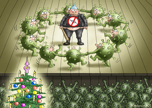 Cartoon: BAD BOY CHRISTMAS (medium) by marian kamensky tagged curevac,testzentren,corona,impfung,pandemie,booster,omikron,impfpflicht,curevac,testzentren,corona,impfung,pandemie,booster,omikron,impfpflicht