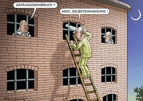 Cartoon: BECKENBAUERS SELBSTEINWEISUNG (medium) by marian kamensky tagged blatter,dreyfus,hoeness,beckenbauer,korruption,2006,wm,fussball,fussball,wm,2006,korruption,beckenbauer,hoeness,dreyfus,blatter