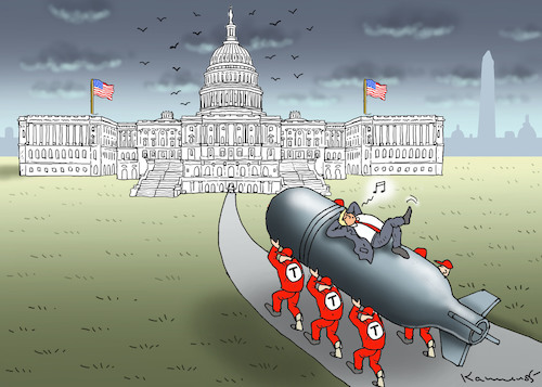 Cartoon: BOMBENSTIMMUNG IN AMERIKA (medium) by marian kamensky tagged us,wahlen,joe,biden,trump,corona,kapitol,putsch,bob,woodward,harris,pence,us,wahlen,joe,biden,trump,corona,kapitol,putsch,bob,woodward,harris,pence