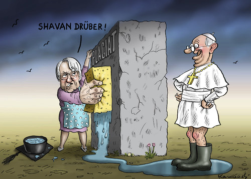 Cartoon: Bootschafterin Shavan in Vatikan (medium) by marian kamensky tagged shavan,plagiat,vatikan,katholische,kirche,papst,shavan,plagiat,vatikan,katholische,kirche,papst