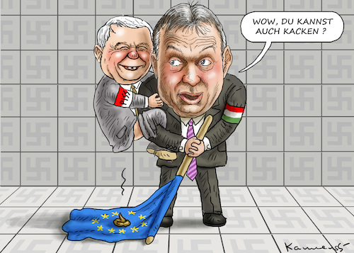 Cartoon: BRAUNE ALLIANZ KACZYNSKI- ORBAN (medium) by marian kamensky tagged orban,will,zaungeld,juncker,ungarn,nationalismus,kaczynski,populismus,orban,will,zaungeld,juncker,ungarn,nationalismus,kaczynski,populismus