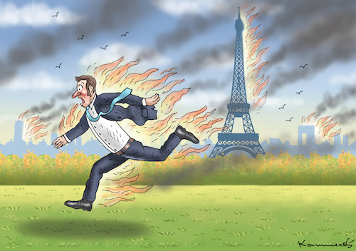 Cartoon: BRENNENDER MACRON (medium) by marian kamensky tagged brennender,macron,brennender,macron