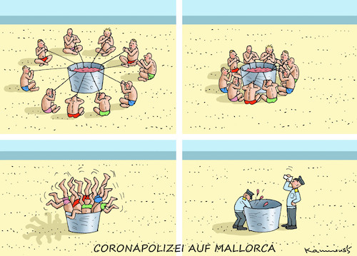 Cartoon: CORONAPOLIZEI AUF MALLORCA (medium) by marian kamensky tagged coronavirus,epidemie,gesundheit,panik,stillegung,george,floyd,twittertrump,pandemie,coronavirus,epidemie,gesundheit,panik,stillegung,george,floyd,twittertrump,pandemie