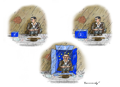 Cartoon: DAS DRITTE GRIECHENHILFSPACKET (medium) by marian kamensky tagged griechowestern,referendum,eu,rettungsschirm,griechenland,tsipras,alexis,alexis,tsipras,griechenland,rettungsschirm,eu,referendum,griechowestern