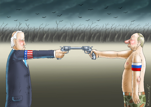 Cartoon: DAS DUELL (medium) by marian kamensky tagged putins,bescherung,ukraine,provokation,nato,osterweiterung,putins,bescherung,ukraine,provokation,nato,osterweiterung