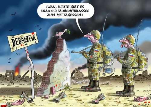 Cartoon: DEBALZEWE (medium) by marian kamensky tagged ukraine,konflikt,minsk,putin,debalzewe,poroschenko,merkel,hollande,ukraine,konflikt,minsk,putin,debalzewe,poroschenko,merkel,hollande