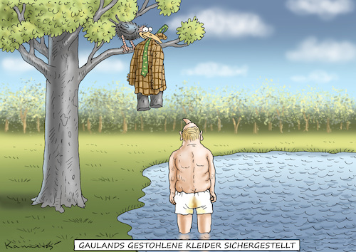 Cartoon: DER DIEB DER GAULANDS KLEIDER (medium) by marian kamensky tagged söder,puscht,gegen,seehofer,csu,bayern,vogelschiss,gauland,kreuze,der,söder,puscht,gegen,seehofer,csu,bayern,vogelschiss,gauland,kreuze