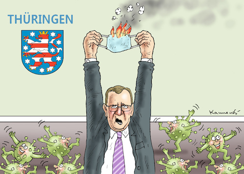 Cartoon: DER REBELL VON THÜRINGEN (medium) by marian kamensky tagged coronavirus,epidemie,gesundheit,panik,stillegung,trump,pandemie,coronavirus,epidemie,gesundheit,panik,stillegung,trump,pandemie