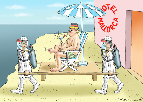 Cartoon: DEUTSCH-URLAUB AUF MALLORCA (medium) by marian kamensky tagged coronavirus,epidemie,gesundheit,panik,stillegung,george,floyd,twittertrump,pandemie,coronavirus,epidemie,gesundheit,panik,stillegung,george,floyd,twittertrump,pandemie