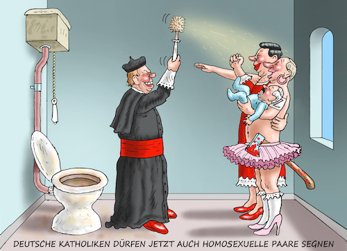 Cartoon: DEUTSCHE KATHOLIKEN (medium) by marian kamensky tagged deutsche,katholiken,segen,für,homosexuelle,paare,deutsche,katholiken,segen,für,homosexuelle,paare