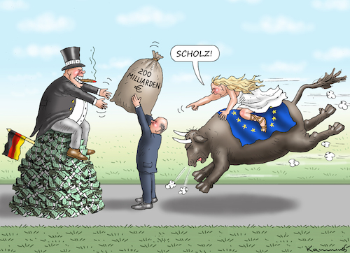 Cartoon: DEUTSCHLAND HILFT DEUTSCHLAND (medium) by marian kamensky tagged doppel,wumms,lindner,scholz,entlastungspaket,eu,deutschland,doppel,wumms,lindner,scholz,entlastungspaket,eu