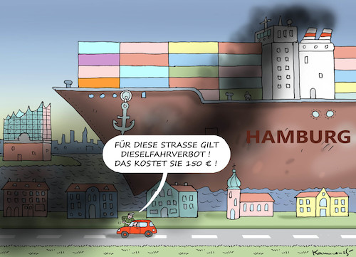 Cartoon: DIESELFAHRVERBOT IN HAMBURG (medium) by marian kamensky tagged dieselfahrverbot,in,hamburg,dieselfahrverbot,in,hamburg