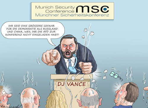 Cartoon: DJ VANCE BEI DER MÜNCHNER SICHER (medium) by marian kamensky tagged dj,vance,bei,der,münchner,sicherheitskonferenz,dj,vance,bei,der,münchner,sicherheitskonferenz