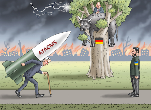 Cartoon: DRÜCKEBERGER SCHOLZ (medium) by marian kamensky tagged demokratie,in,gefahr,trump,ukraine,putin,atacms,taurus,scholz,biden,demokratie,in,gefahr,trump,ukraine,putin,atacms,taurus,scholz,biden