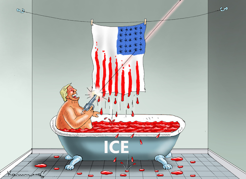 Cartoon: EISKALTE ORANGE (medium) by marian kamensky tagged minneapolis,ice,trump,renee,nicole,good,alex,jeffrey,pretti,bovino,minneapolis,ice,trump,renee,nicole,good,alex,jeffrey,pretti,bovino
