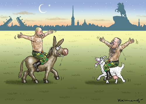 Cartoon: Erdogan trifft Putin (medium) by marian kamensky tagged erdogan,trifft,putin,sankt,petersburg,nationalismus,faschismus,erdogan,trifft,putin,sankt,petersburg,nationalismus,faschismus