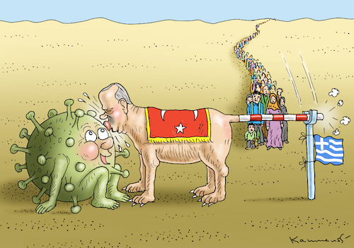 Cartoon: ERDOHUND MACHT RÜCKZIEHER (medium) by marian kamensky tagged coronavirus,epidemie,gesundheit,panik,stillegung,trump,pandemie,coronavirus,epidemie,gesundheit,panik,stillegung,trump,pandemie